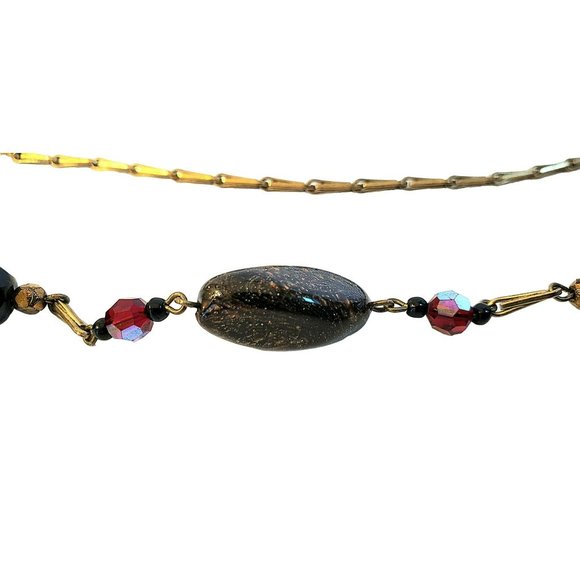 Vintage Miriam Haskell Possible Garnet Triple Layer Gold Tone Necklace, Signed - Picture 13 of 16